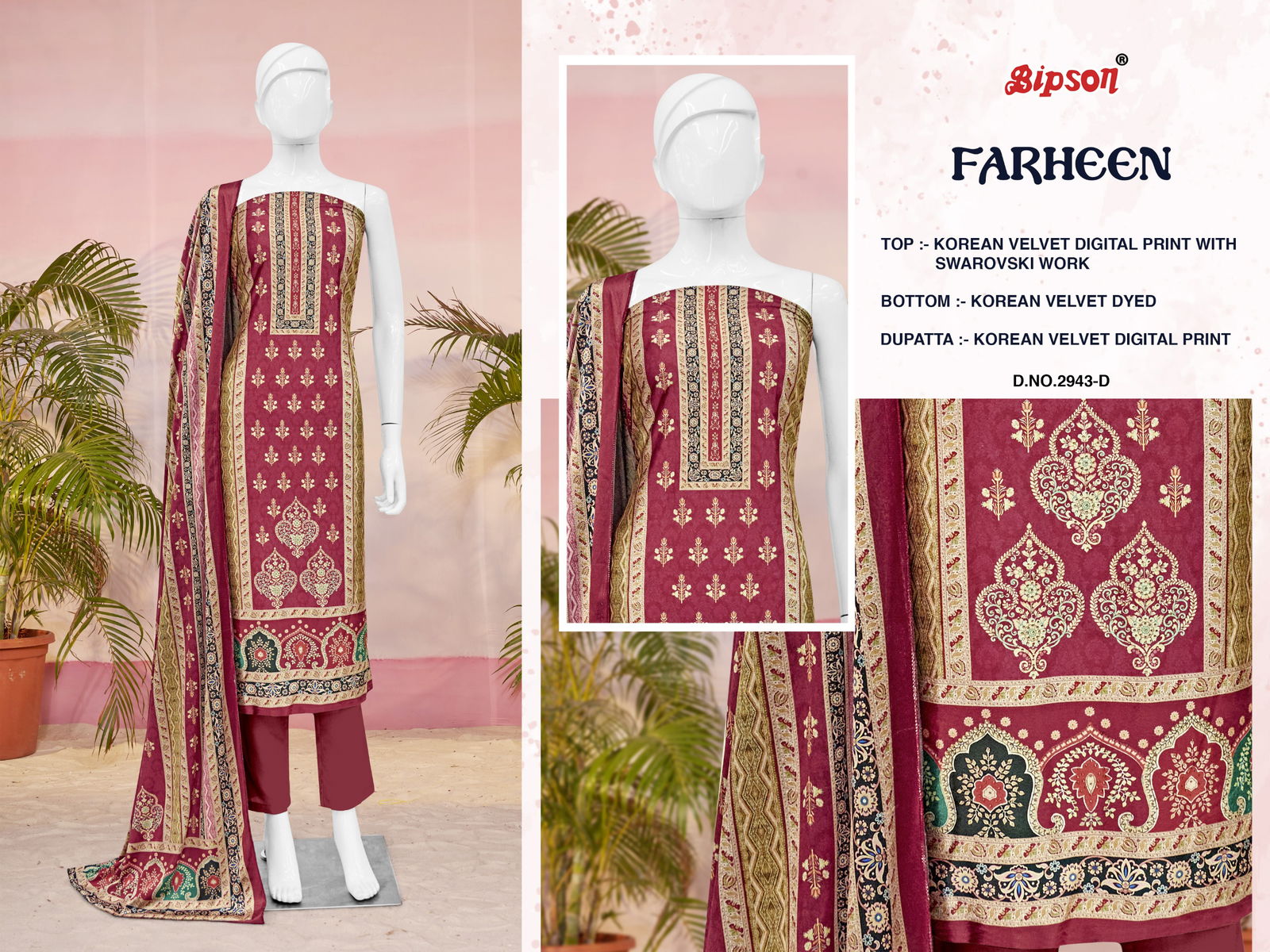 Farheen 2943 By Bipson Korean Velvet Dress Material Wholesale Price In Surat